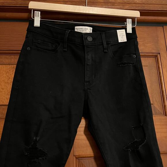 NWT Abercrombie & Fitch Mid Rise Super Skinny Ankle Jeans Distressed Black 27/4S - Picture 5 of 13
